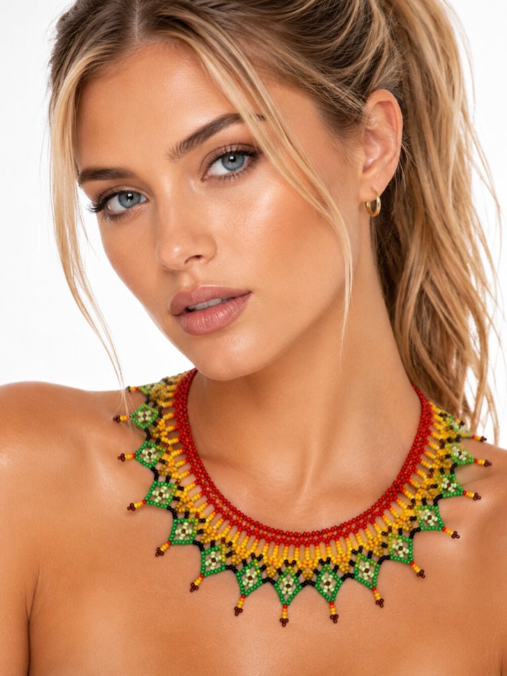 Luxury Cleopatra Bib Necklace Waterproof Glass Bead Beach Statement Jewelry Luxe